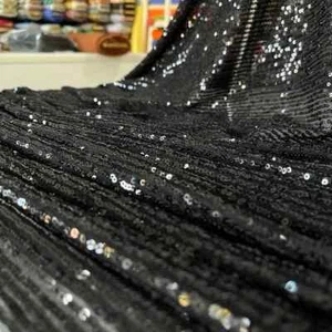Black Full Sequin Fabric by Yard – Glitz Stretch Mesh (140 cm / 1.53 yd / 55 inc - Picture 1 of 4
