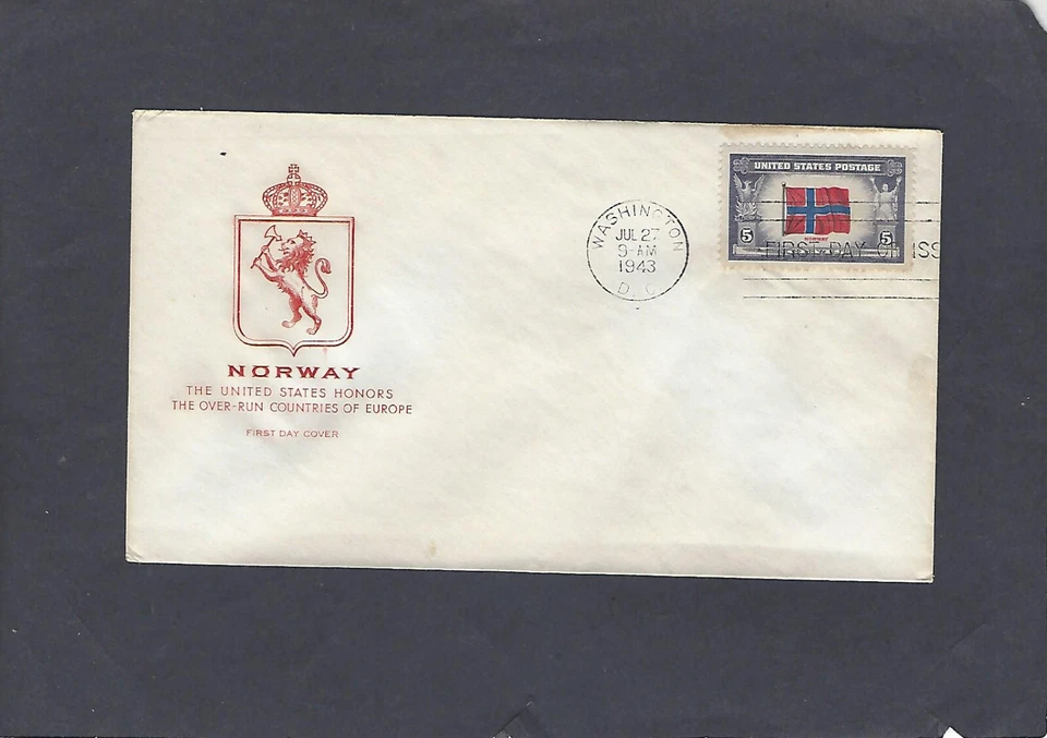 #911 5c NORWAY FDC-WASHINGTON,DC JUL 27-1943 FARNAM CACHET - Image 1 of 1