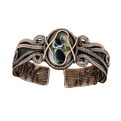 Copper Oval Moroccan Mud Crack Fossil Stone Engagement Mother Boho Bangle Cuff - Image 1 of 4