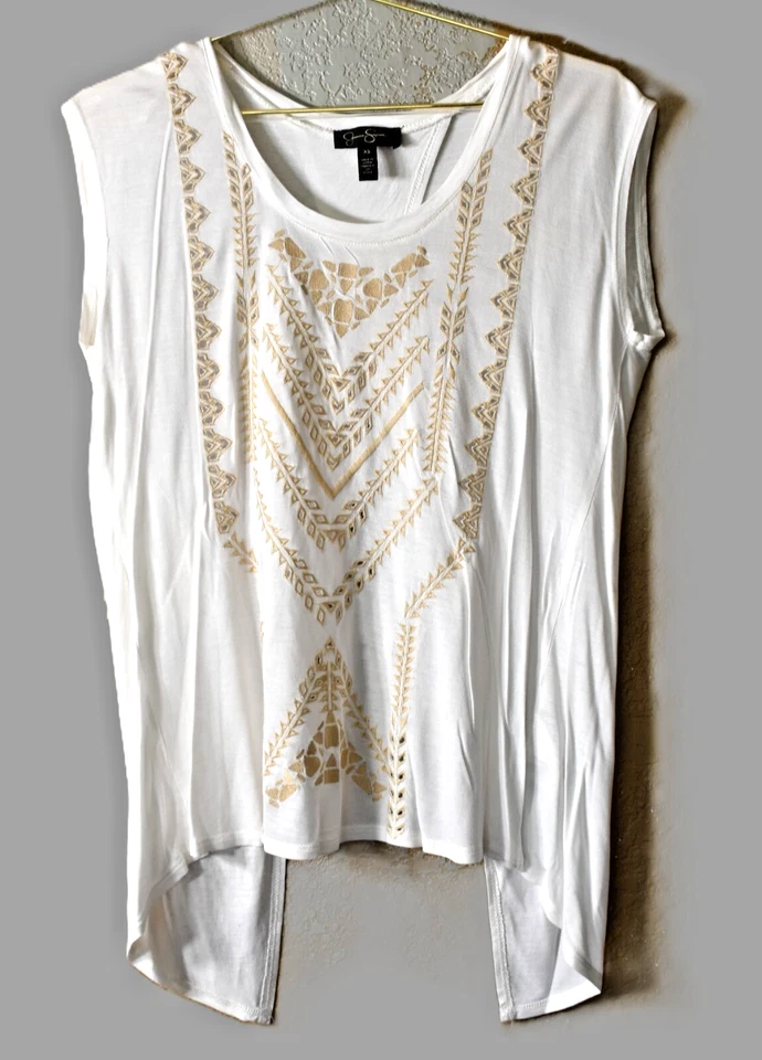 Jessica Simpson Embroidered Open Back Tank Top With Hi-Low Hem Size XS Boho - Image 1 of 4
