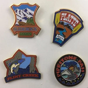 Montana Hat Pins 4 Lapel Pins Sliderock Platte River Flint Creek Pipestone Pass - Picture 1 of 10