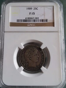 1909-P Barber Quarter, NGC F-15 - Picture 1 of 4