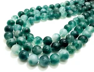 White Cloudy Green Jade Smooth Polished Round 6/8/10/12mm Gems Jewelry Beads 15" - Picture 1 of 3