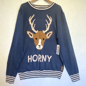 Tipsy Elves Horny Deer Stag Ugly Funny Christmas Sweater Mens 2XL NWT - Picture 1 of 9