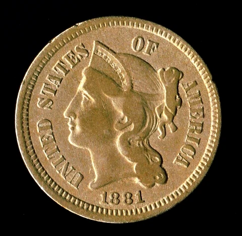 CLEAN LQQK 1881 Three Cent Piece XF Extremely Fine Nickel 3c US Coin C6 Cover