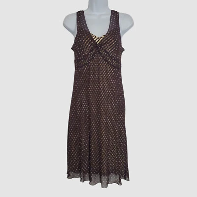 Vestido listrado INC International Concepts feminino marrom bege seda bolinhas tamanho 6 - Imagem 1 de 2