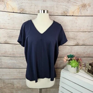 J. Jill Wearever Collection V-Neck Top Short Sleeve Relaxed Ponte Fit Navy L - Picture 1 of 7