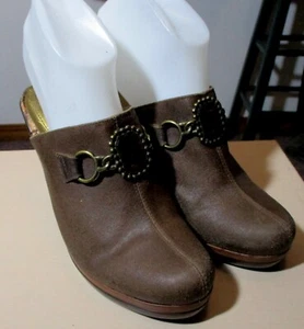 Leather CARLOS Brown Leather Slip On Heel Shoes Women's Size 7M - Picture 1 of 7