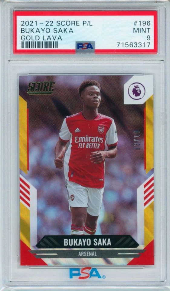 2021-22 Bukayo Saka Panini Score Gold Lava Arsenal Soccer Card 3/10 PSA 9 - Image 1 of 3