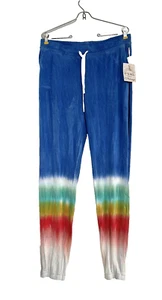 P.J. SALVAGE NWT Blue Rainbow Tie Dye Terry Lounge Joggers Pull On Pants Size M - Picture 1 of 10
