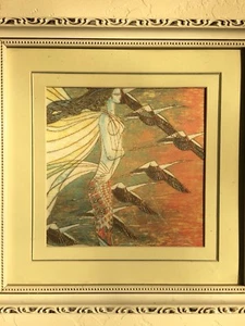 Painting With Silk Embroidery Goddess Of Cranes Size 13 X 13 - Picture 1 of 6