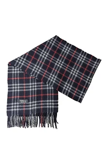 BURBERRY London Vintage Classic Nova Check Knit 100% Cashmere Fringe Black SCARF - Picture 1 of 6