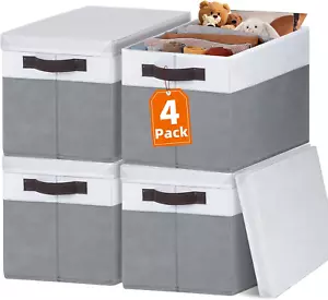 4 Pack Large Storage Baskets with Lids Stackable Sturdy Organizing Cubes 14X10X9 - Picture 1 of 12