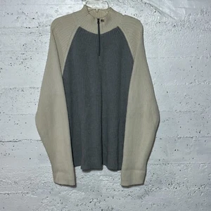 Ralph Lauren Polo Jeans Co Sweater Men's 2XL Beige Gray Ribbed 1/4 Zip Vintage - Picture 1 of 7