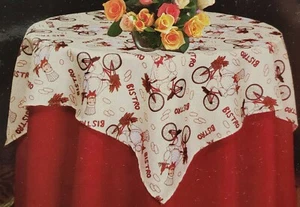 Fabric Table Topper Set Tablecloth 70" ROUND, FAT CHEF ON BIKE,BISTRO, red, BH - Picture 1 of 11