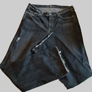 Pantalones de mezclilla para hombre 7 For All Mankind talla 36 "A" bolsillo pierna recta negro lavado desgastado - Imagen 1 de 24
