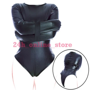 Straight Jacket Straightjacket Bandage with Armbinder Leather Play Bodysuit New - Picture 1 of 9