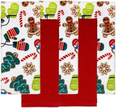 Toallas de cocina de Navidad pan de jengibre recortado galletas y bastón de caramelo estampado 5 paquetes Foto 1 de 4