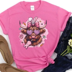 Easter Highland Cow T-Shirt - Picture 1 of 9
