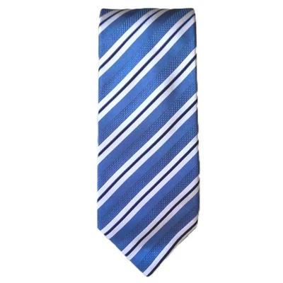 Hathaway 100% Silk Neck Tie Blue White Stripe Classic Hand Made 3 1/2" X 59" EUC - Image 1 of 2