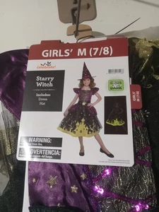 Brilla en la Oscuridad Noche Estrellada Bruja Vestido Niños Niña Disfraz M 7/8 - Imagen 1 de 3