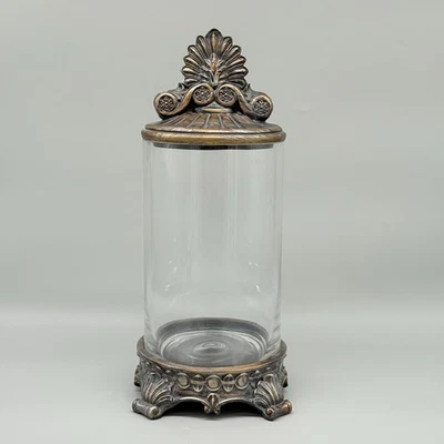 Decorative Glass & Resin Apothecary Hurricane Candle Canister Jar & Lid 12.5" - Image 1 of 4