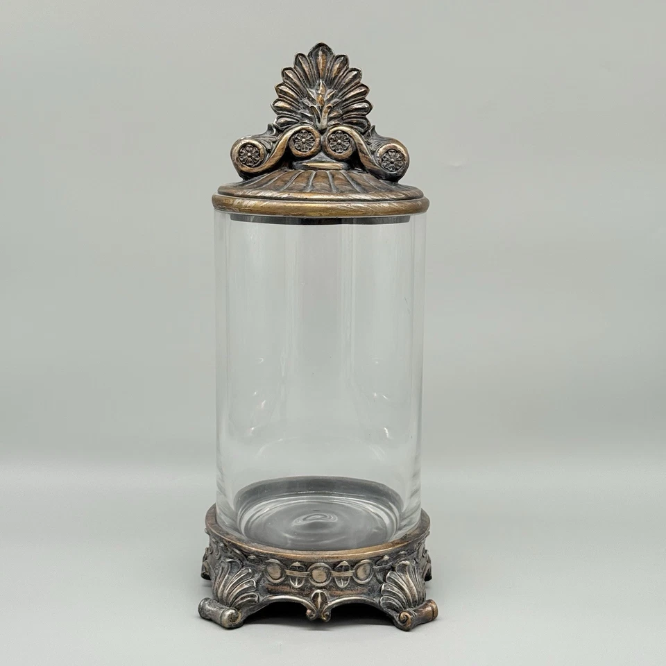 Decorative Glass & Resin Apothecary Hurricane Candle Canister Jar & Lid 12.5" - Image 1 of 4
