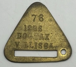 Old K9 Collectible Vintage 1925 Villisco County Iowa Brass Dog License Tax Tag - Picture 1 of 2