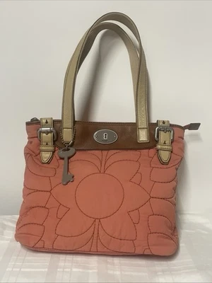 Fossil Nylon Key-per Peach Large Quilted Tote Shopper Bag with key - Image 1 of 4