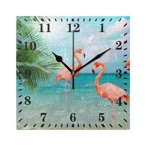 Wall Clock Flamingo Beach Decorative Haning Clock Silent Non Ticking Square C... - Picture 1 of 8