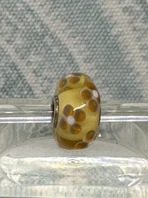 Authentic Trollbeads OOAK Dainty Orange & White Flowers on Yellow CC, New (15.0) - Image 1 of 4