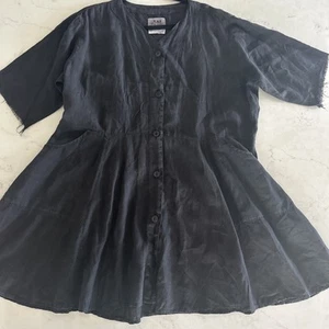 FLAX Jeanne Engelhart 100% Linen black Dress Raw Hem M Oversized Quiet Luxury - Picture 1 of 7