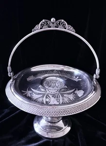 Antique Victorian Pairpoint Silverplate Bridal Cake Basket Stand With Birds - Picture 1 of 15