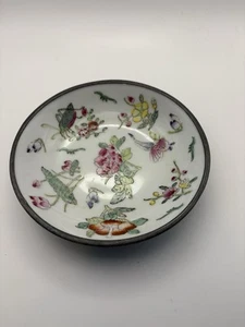 Japanese Porcelain Ware 6” Bowl Pewter Base Decorated in Hong Kong ACF - Picture 1 of 5