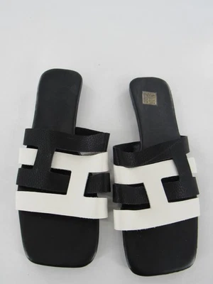 Women's Flat Gladiator Sandals Black & White Cutout Faux Leather Size: 9 NEW - Image 1 of 4