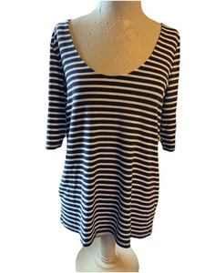 BANANA REPUBLIC Striped Scooped Neck SS Top Women Size L Navy & White RN54023 - Picture 1 of 8