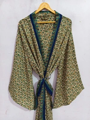 Bata kimono de seda hasta el tobillo ropa de verano suave albornoz talla libre vestido L-238 Foto 1 de 4