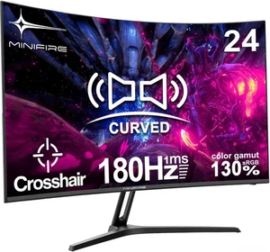 Minifire 24 Inch Curved Gaming Monitor, 180Hz, Built in Speaker, Crosshair 1Ms, - Picture 1 of 12