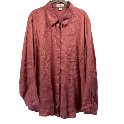 Top Coldwater Creek Plus para mujer 2X óxido sólido 100 % lino manga larga abotonada Foto 1 de 4