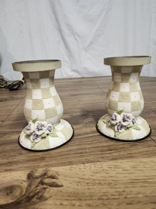 Stunning Artisan Flair Mckenzie Child Style Candle Holders Flowers And Pearls... - Picture 1 of 11