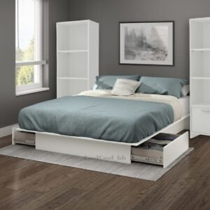 White 3 Piece Queen Storage Platform Bed Bookcase Nightstand Set Home Furniture