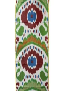 UZBEK (120.1"-305cm) HAND CRAFTED SOFT SILK COTTON IKAT ADRAS FABRIC - (A33) - Picture 1 of 4