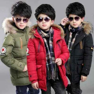 Keep Warm Winter Boys Jacket 3-14 Year Fur Collar Thick Hooded for Kids Outdoor - Picture 1 of 24