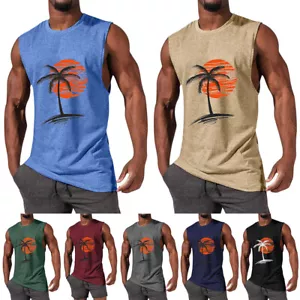 Hombres Camiseta sin mangas suelta sin mangas Verano Playa Estampado Camiseta Chaleco Transpirable Moda - Imagen 1 de 21
