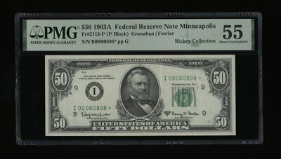 DBR 1963-A $50 FRN Minneapolis STAR Fr. 2113-I* PMG 55 Serial I00060898* - Image 1 of 2