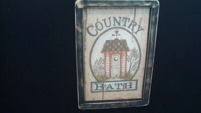Primitive Country Print *COUNTRY BATH with OUTHOUSE* black frame 8" x 12" - Image 1 of 3