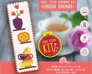 Small cross stitch kit 'Tea cups' DIY Bookmark embroidery kit - Counted Pattern - Picture 1 of 9