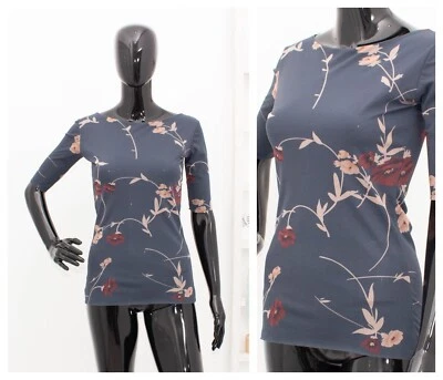 GANNI Blouse Grey Floral Mesh Tulle 3/4 Sleeve Top Boat Neck Shirt 34 UK8 - Image 1 of 4