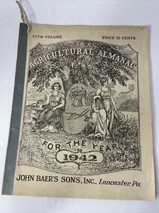 De colección 1942 John Baers Sons Agricultural Almanac Lancaster Penn Farmers Almanac - Imagen 1 de 6
