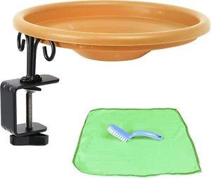 Deck Mounted Bird Bath + Microfiber Cloth and Brush, Birdbaths Bowl for Outdoors - Picture 1 of 8